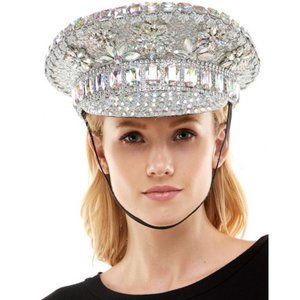 Silver Rhinestone Sequin Halloween Burning Man Steampunk Party Top Hat